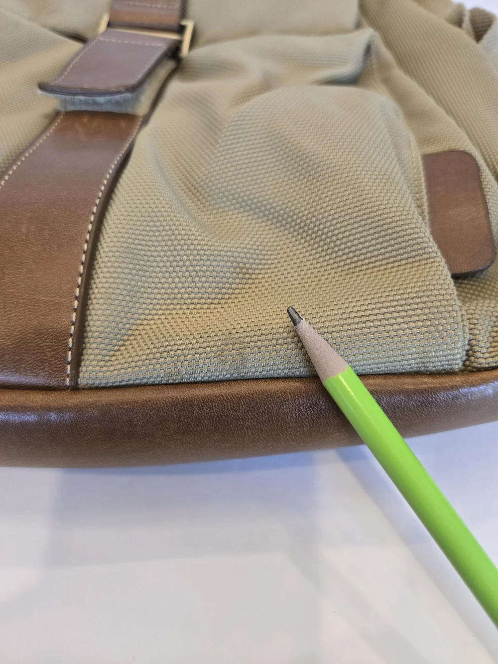 Khaki Canvas Backpack with Brown Trim for Women